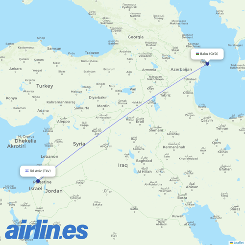 AZAL Azerbaijan Airlines at TLV route map
