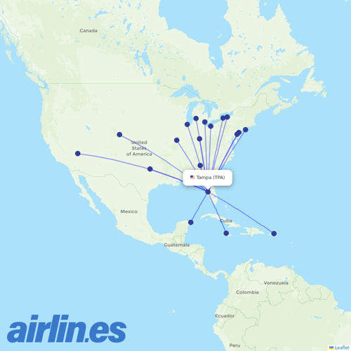 Frontier Airlines at TPA route map