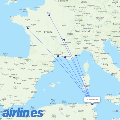 Transavia France at TUN route map