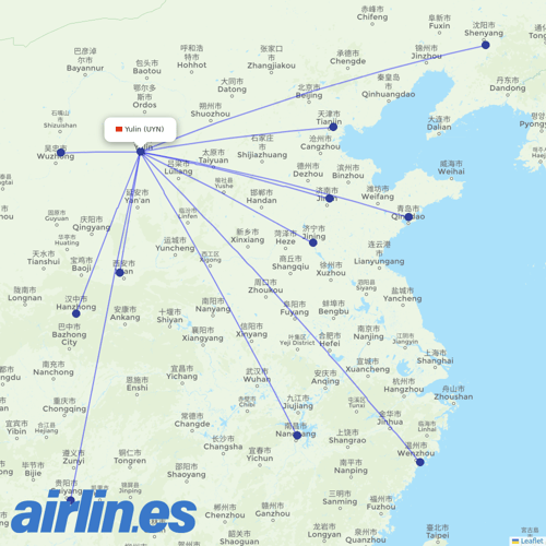 Tianjin Airlines at UYN route map