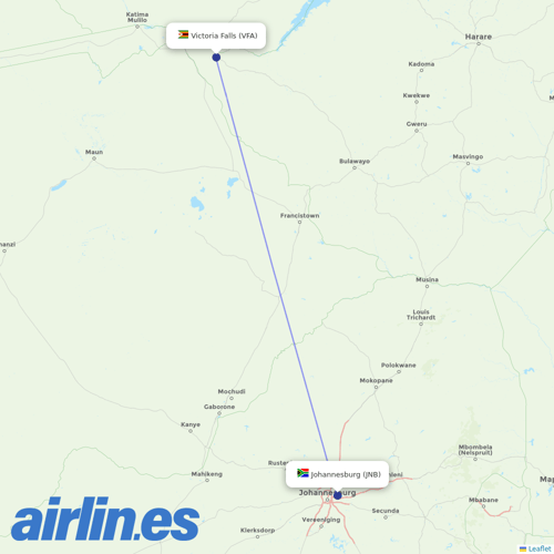 South African Airways at VFA route map