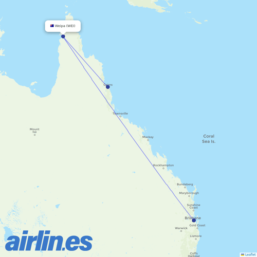 Alliance Airlines at WEI route map