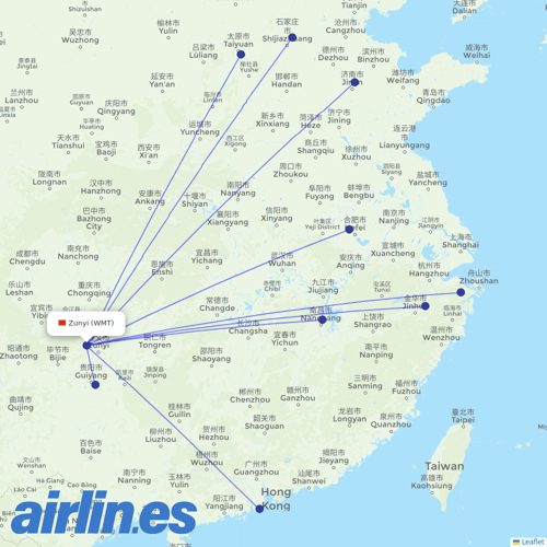Colorful GuiZhou Airlines at WMT route map