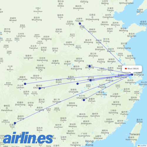 Ruili Airlines at WUX route map