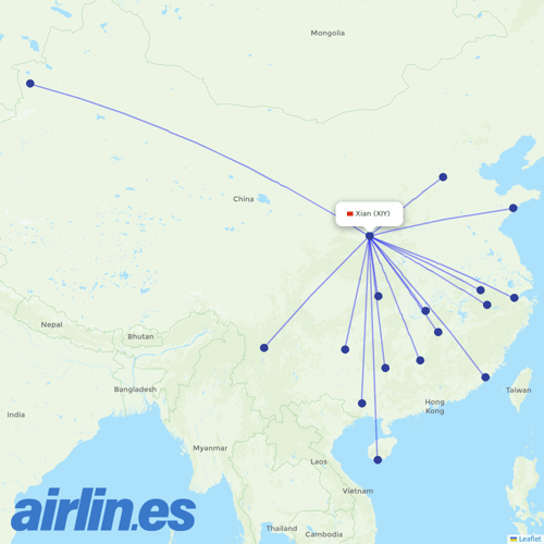 Beijing Capital Airlines at XIY route map