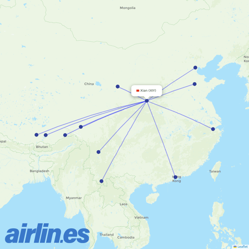 Tibet Airlines at XIY route map