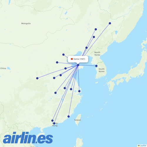 Shandong Airlines at YNT route map