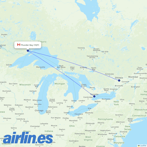 Porter Airlines at YQT route map