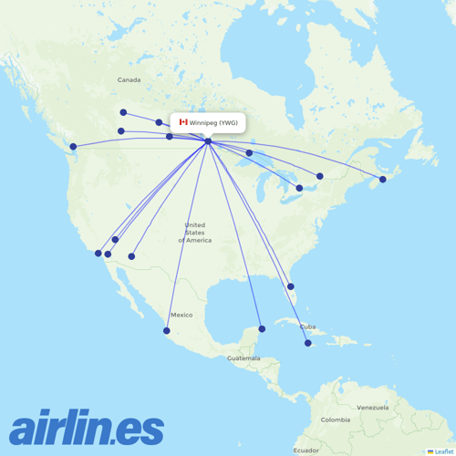 WestJet at YWG route map