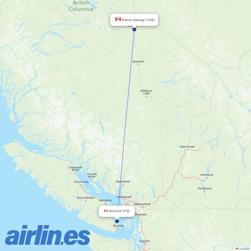 Pacific Coastal Airlines at YXS route map