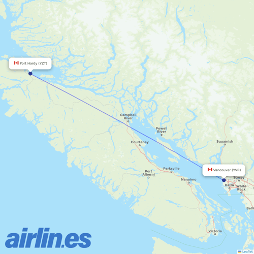 Pacific Coastal Airlines at YZT route map
