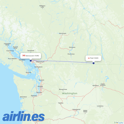 Pacific Coastal Airlines at YZZ route map