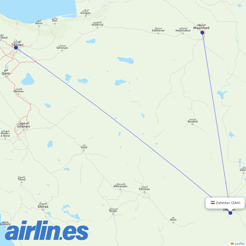Iran Aseman Airlines at ZAH route map