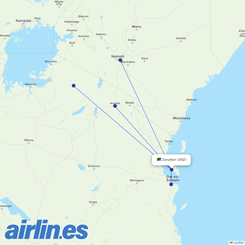 Precision Air at ZNZ route map