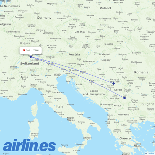 Air Serbia at ZRH route map