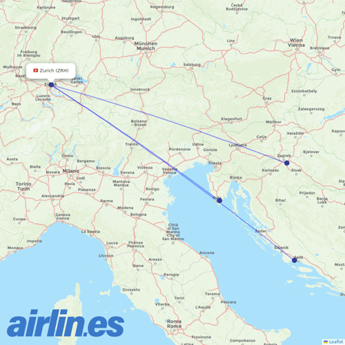 Croatia Airlines at ZRH route map