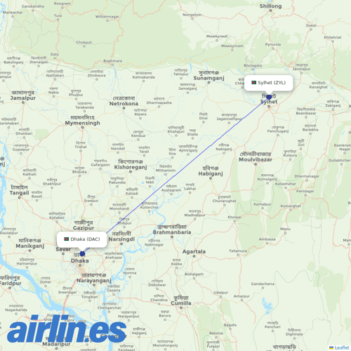 US-Bangla Airlines at ZYL route map
