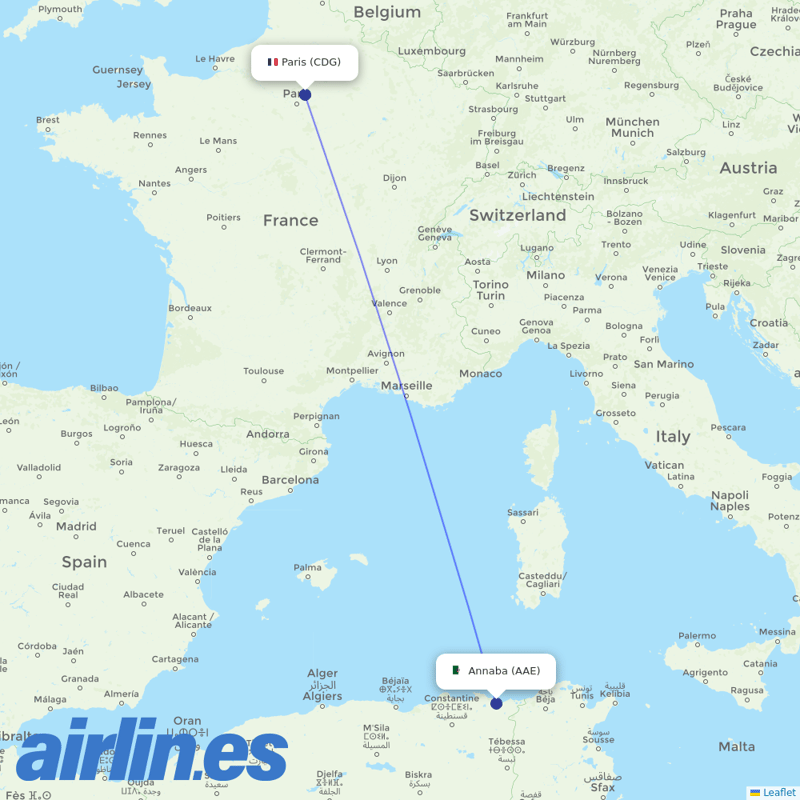 ASL Airlines France from Annaba destination map