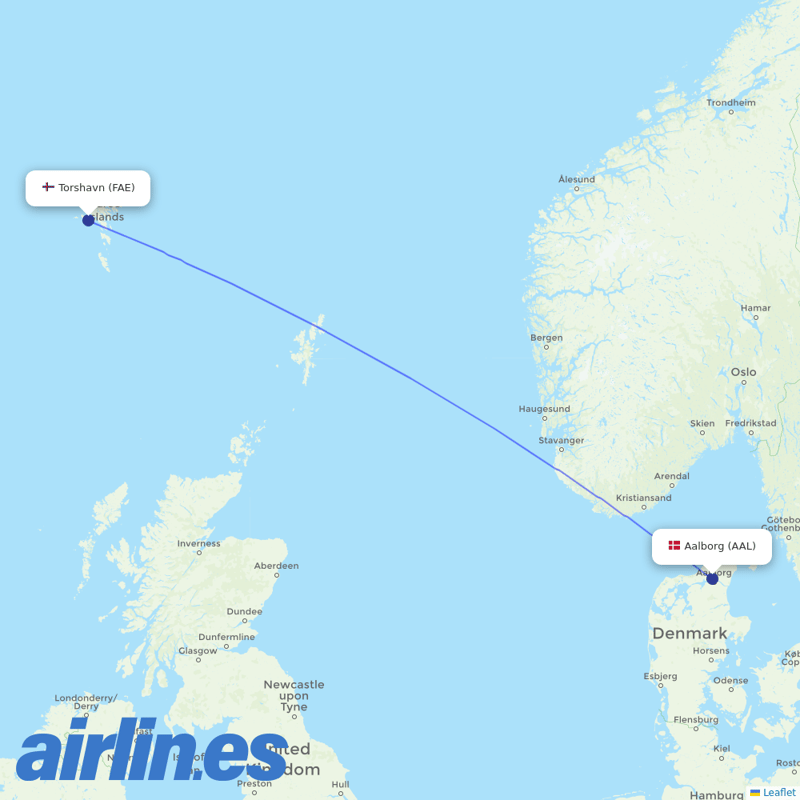 Atlantic Airways from Aalborg destination map