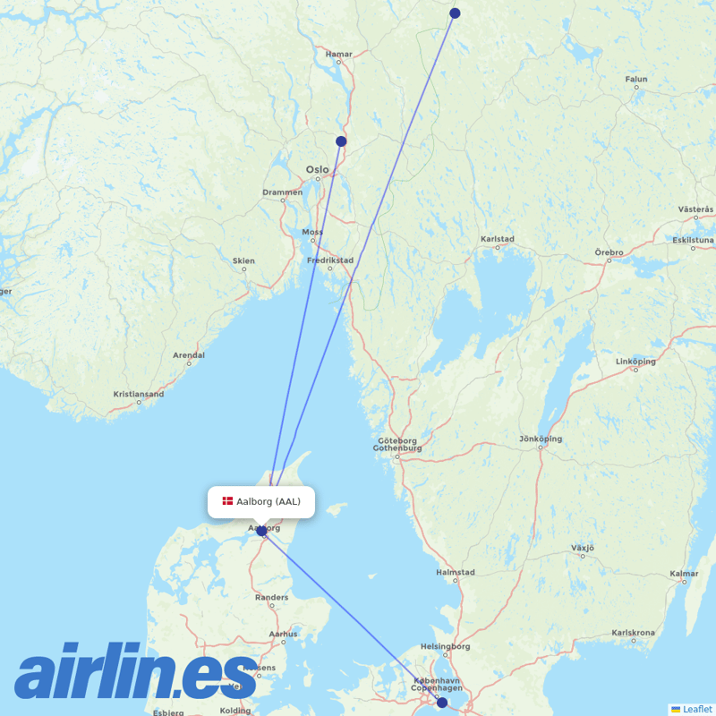 Scandinavian Airlines from Aalborg destination map