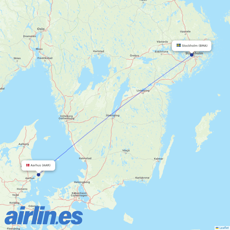 Braathens Regional Airlines from Aarhus destination map