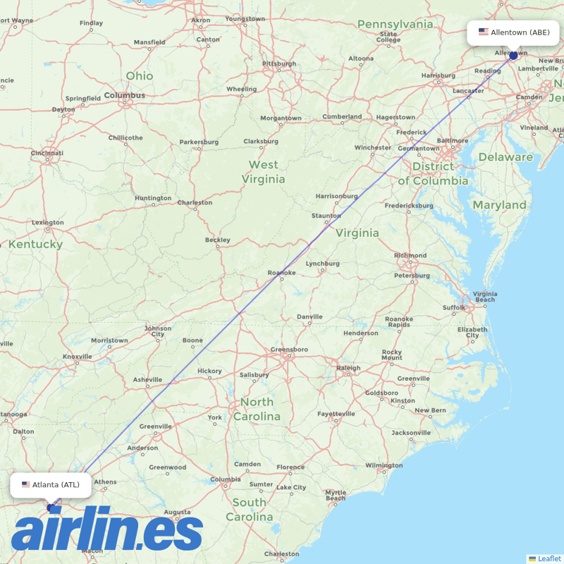 Delta Air Lines from Lehigh Valley Intl destination map