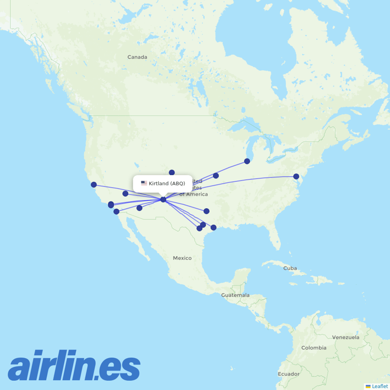 Southwest Airlines from Albuquerque International Sunport destination map