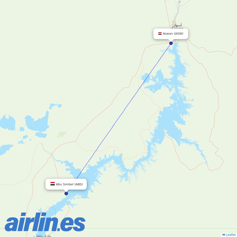 EgyptAir from Abu Simbel destination map
