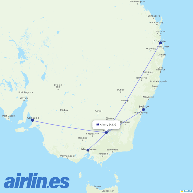 Qantas from Albury destination map