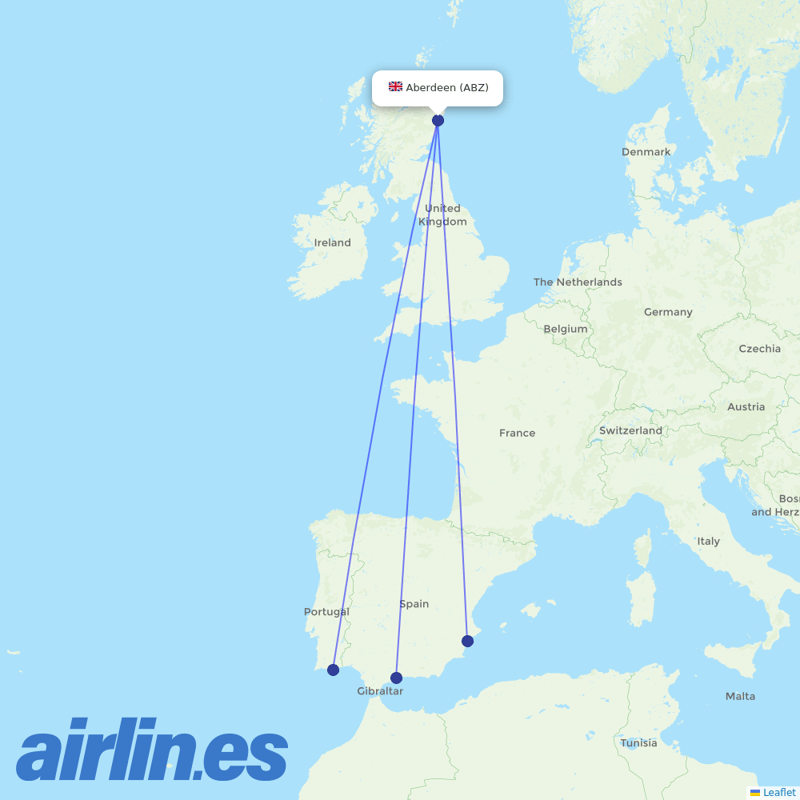 Ryanair from Dyce destination map