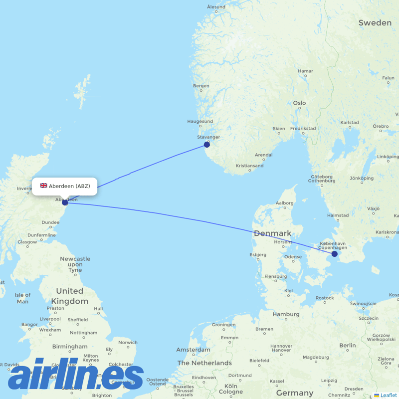 Scandinavian Airlines from Dyce destination map