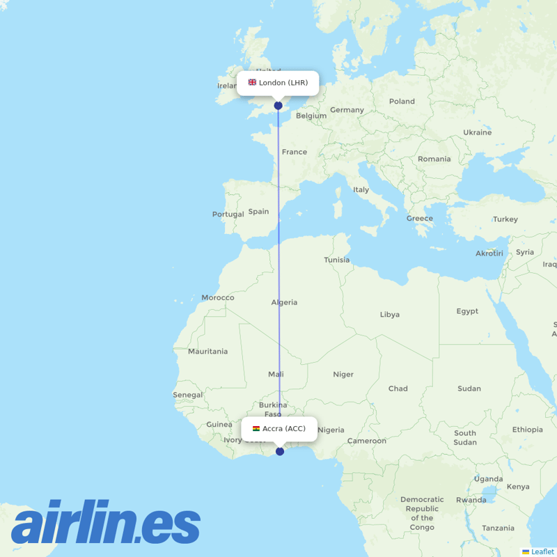 British Airways from Kotoka International destination map
