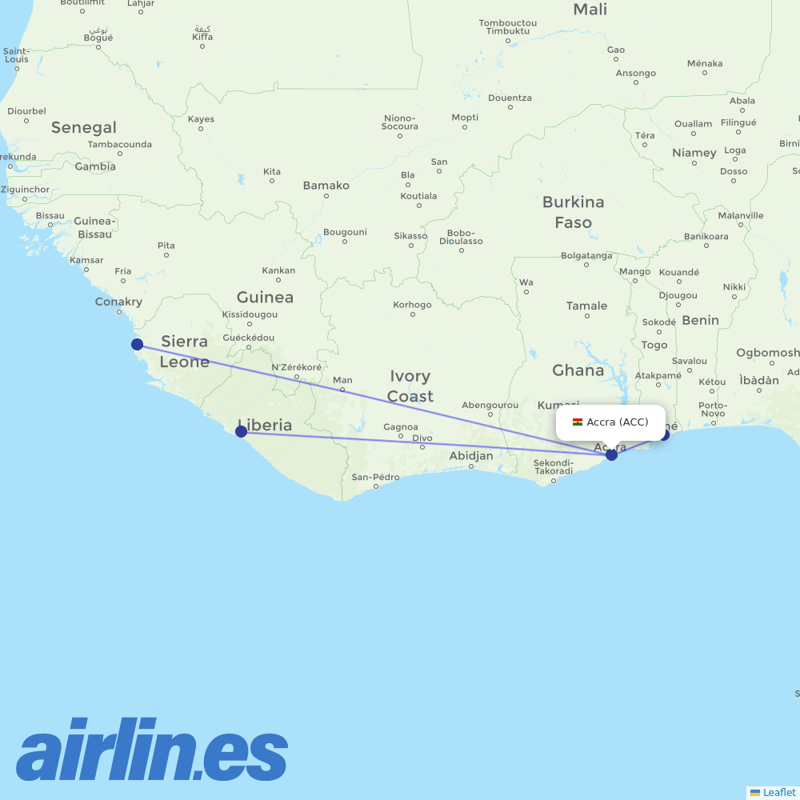 ASKY Airlines from Kotoka International destination map