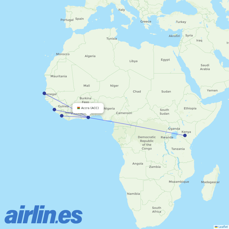 Kenya Airways from Kotoka International destination map