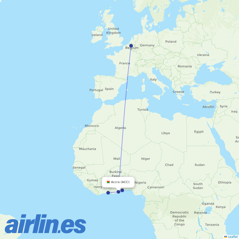 Brussels Airlines from Kotoka International destination map