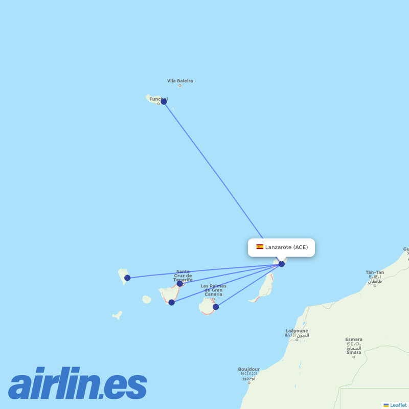 Binter Canarias from Lanzarote Airport destination map