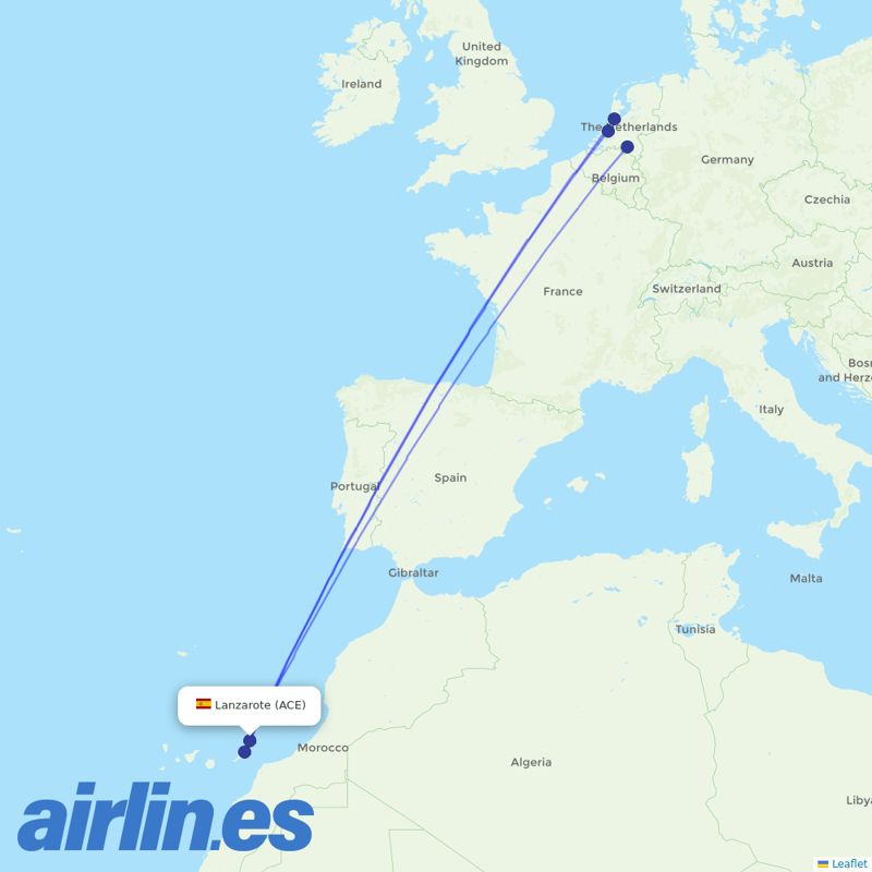 TUIfly Netherlands from Lanzarote Airport destination map