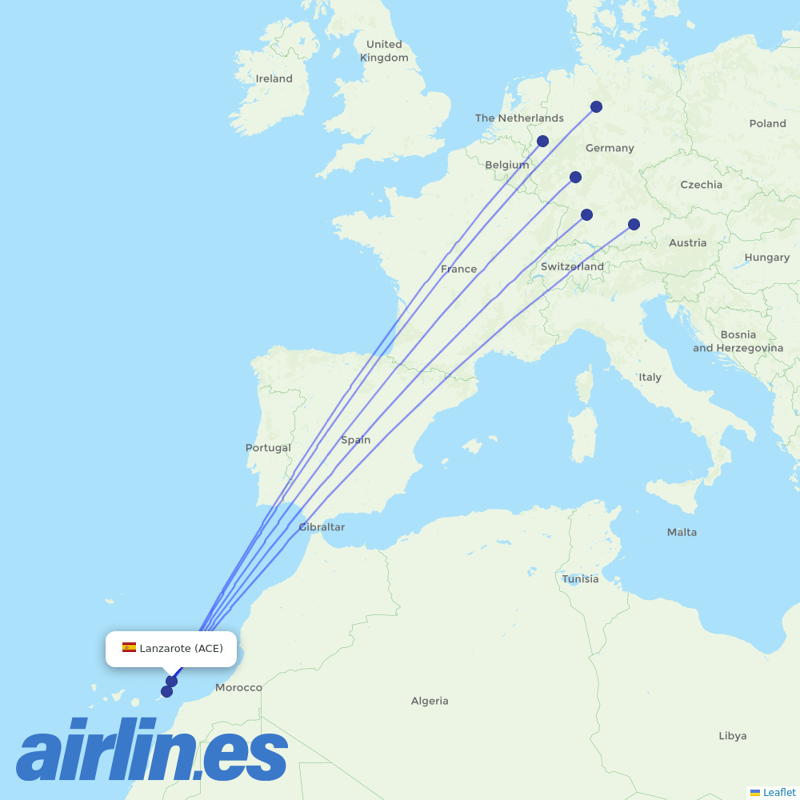 TUIfly from Lanzarote Airport destination map