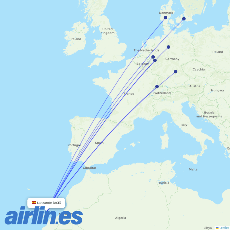 Corendon Airlines Europe from Lanzarote Airport destination map