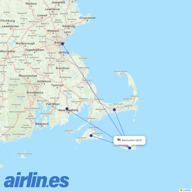 Cape Air from Nantucket Mem destination map