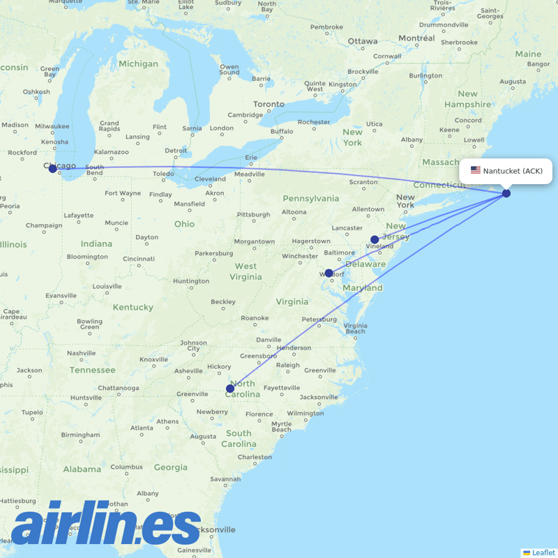 American Airlines from Nantucket Mem destination map