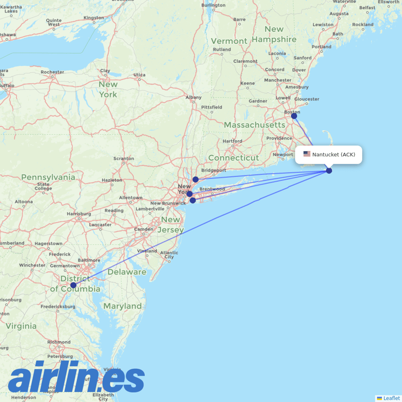 JetBlue Airways from Nantucket Mem destination map