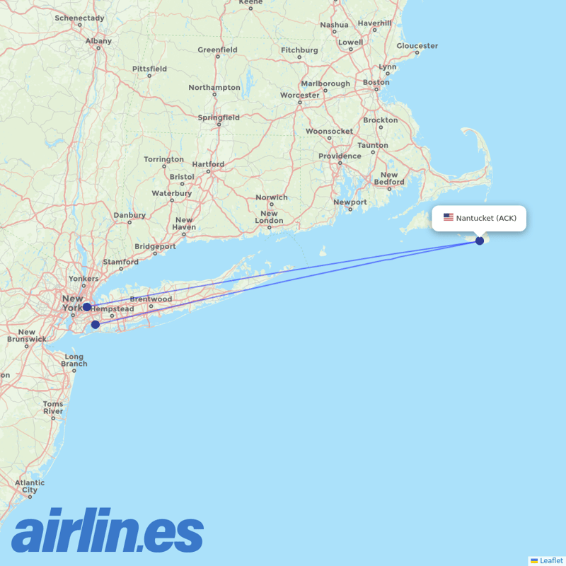 Delta Air Lines from Nantucket Mem destination map