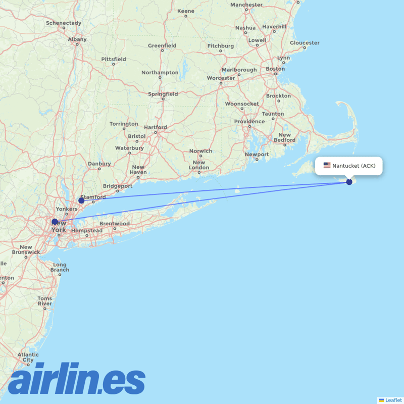 Tradewind Aviation from Nantucket Mem destination map