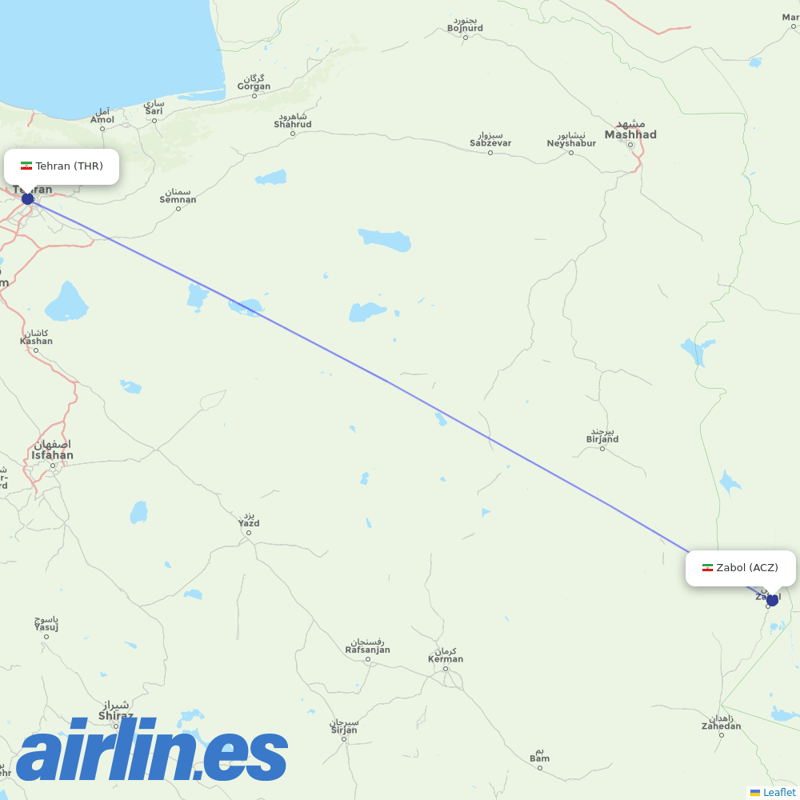 Mahan Air from Zabol Airport destination map