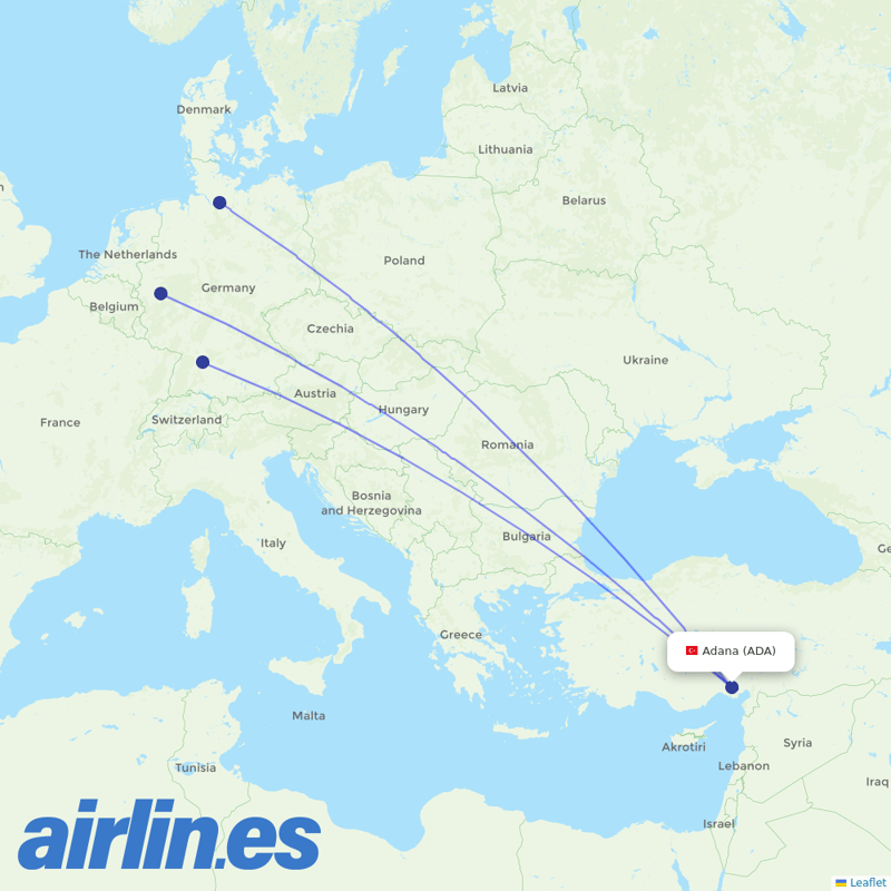 Eurowings from Adana destination map