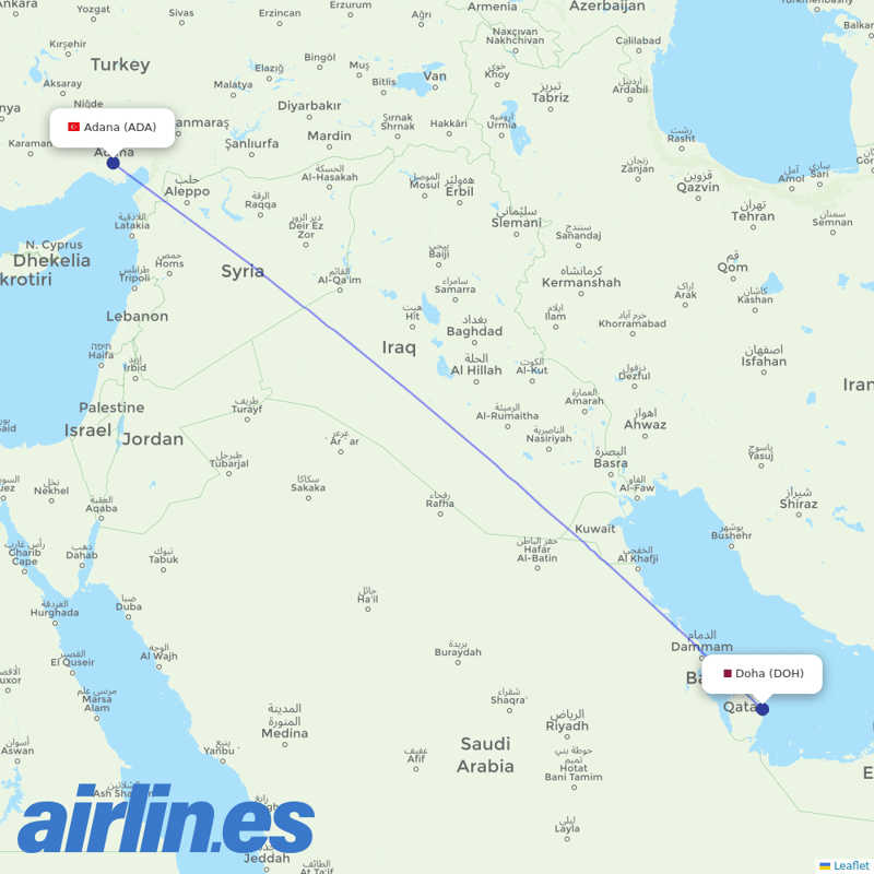 Qatar Airways from Adana destination map