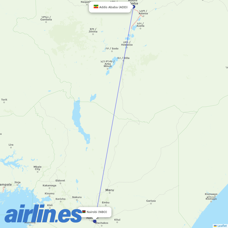 Kenya Airways from Addis Ababa Bole International Airport destination map