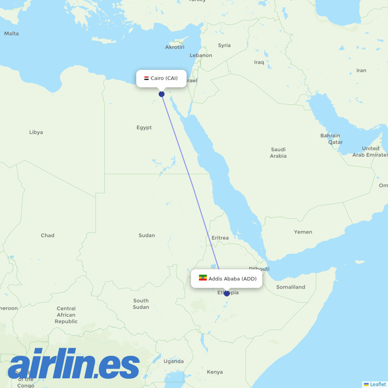 EgyptAir from Addis Ababa Bole International Airport destination map