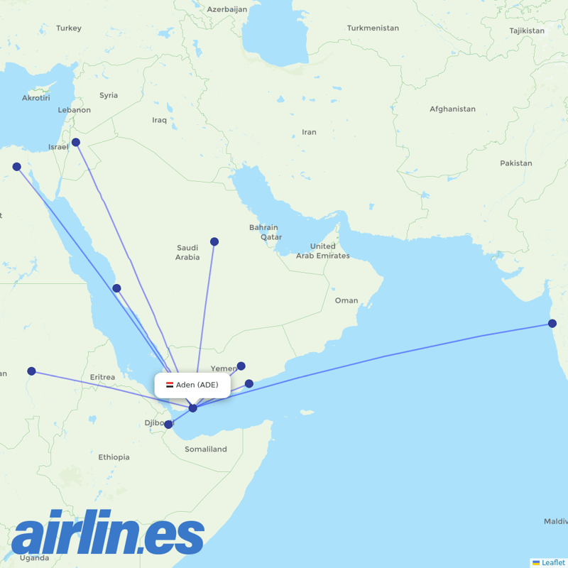 Yemenia from Aden Intl destination map